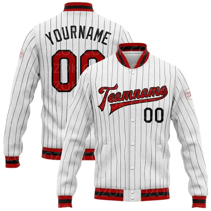 Custom White 3D Printed Baseball Button Jacket Bomber Full-Snap Varsity Letterman Jacket