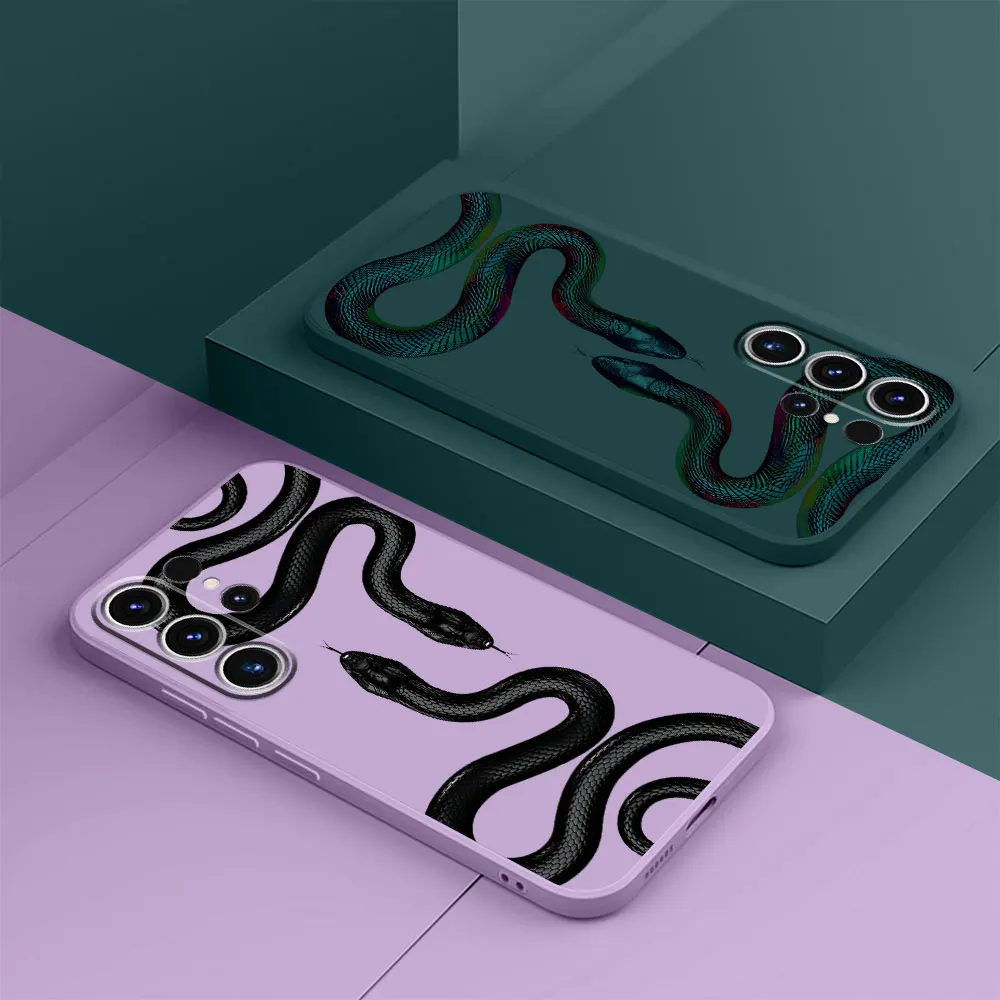 Funda de teléfono para Samsung Galaxy S23 Ultra 5G S9 S8 S10 Note 20 Ultra 10 Plus S21 S22 S20 FE Snake Art, cubierta líquida cuadrada de lujo