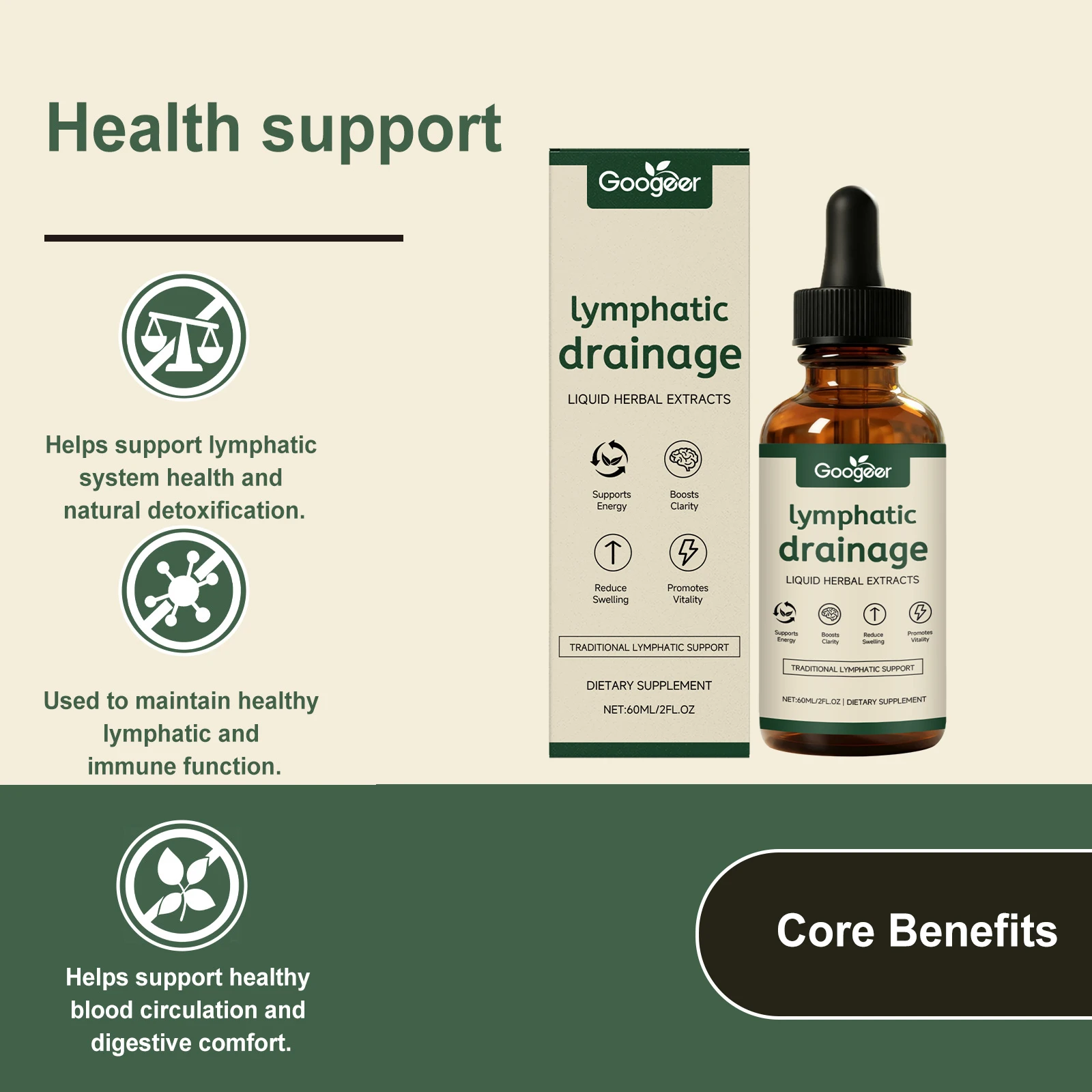 Lymphatic Drainage Drops Natural Herbal Lymph Support Liquid for Body Swelling Relief and Toxin Elimination 60ml 1/2/3pcs