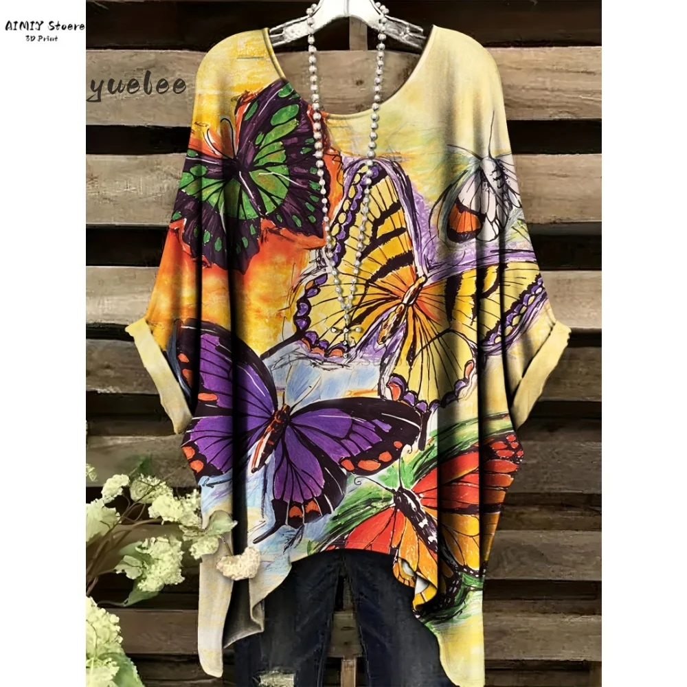 

Винтажная богемная шикарная большая простая винтажная женская одежда с цветочным принтом и нерегулярным подолом с круглым вырезом, модная универсальная женская одежда