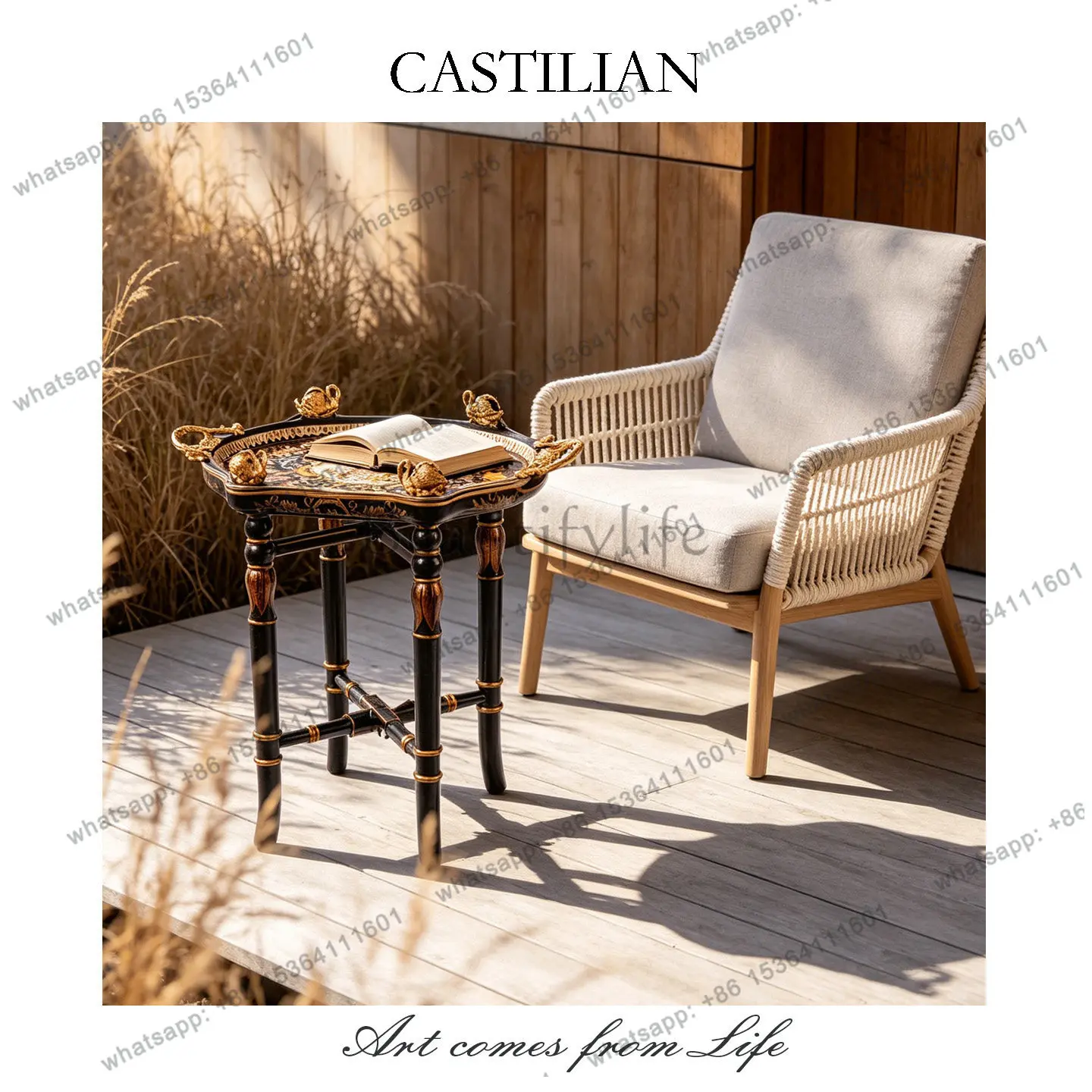 European light luxury solid wood folding mobile corner art retro living room study advanced side table