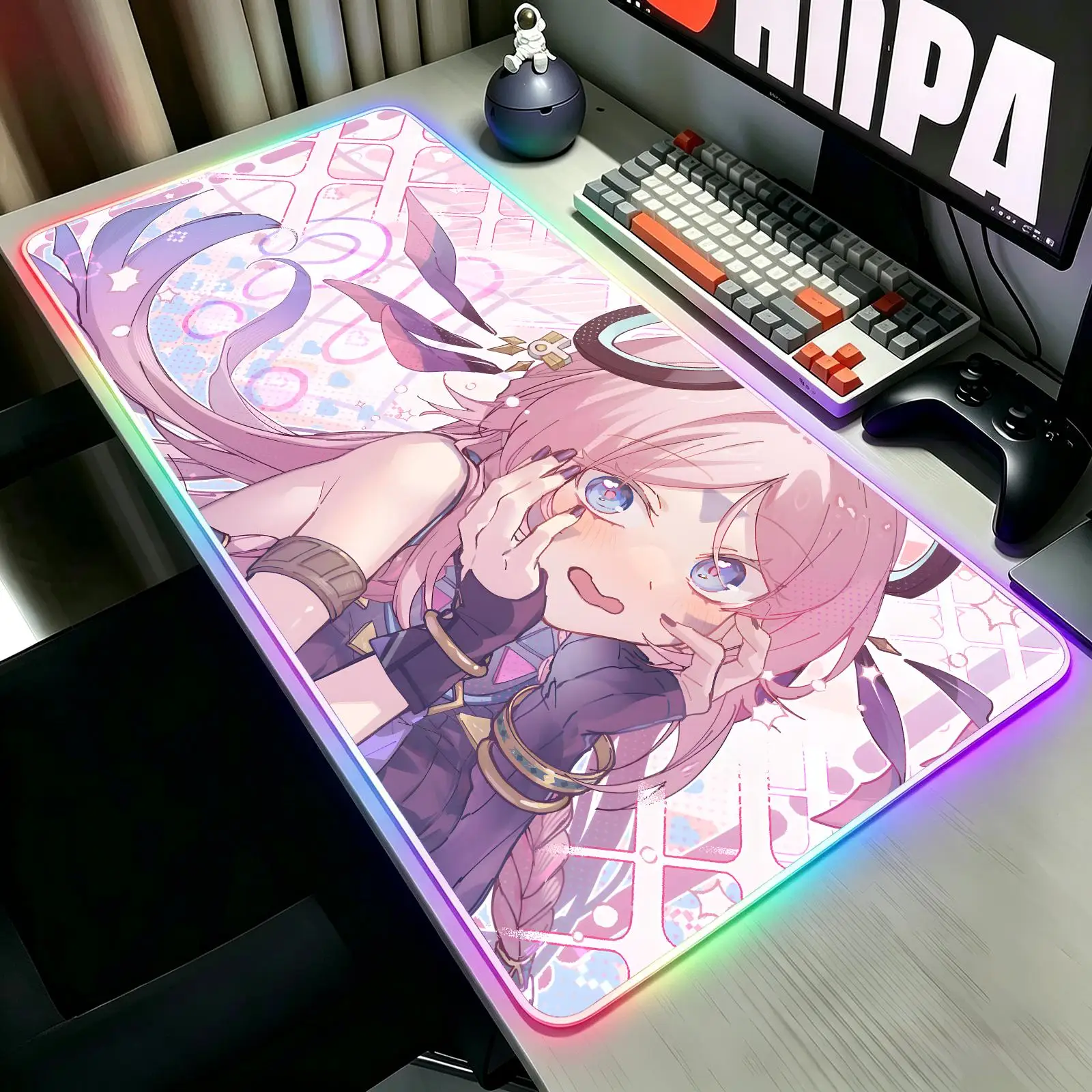 XXL RGB Glow Gaming Desk Pad, wearproof sewn border, Genshin Impact Citlali anti-slip mat for desktop, bedroom & office use