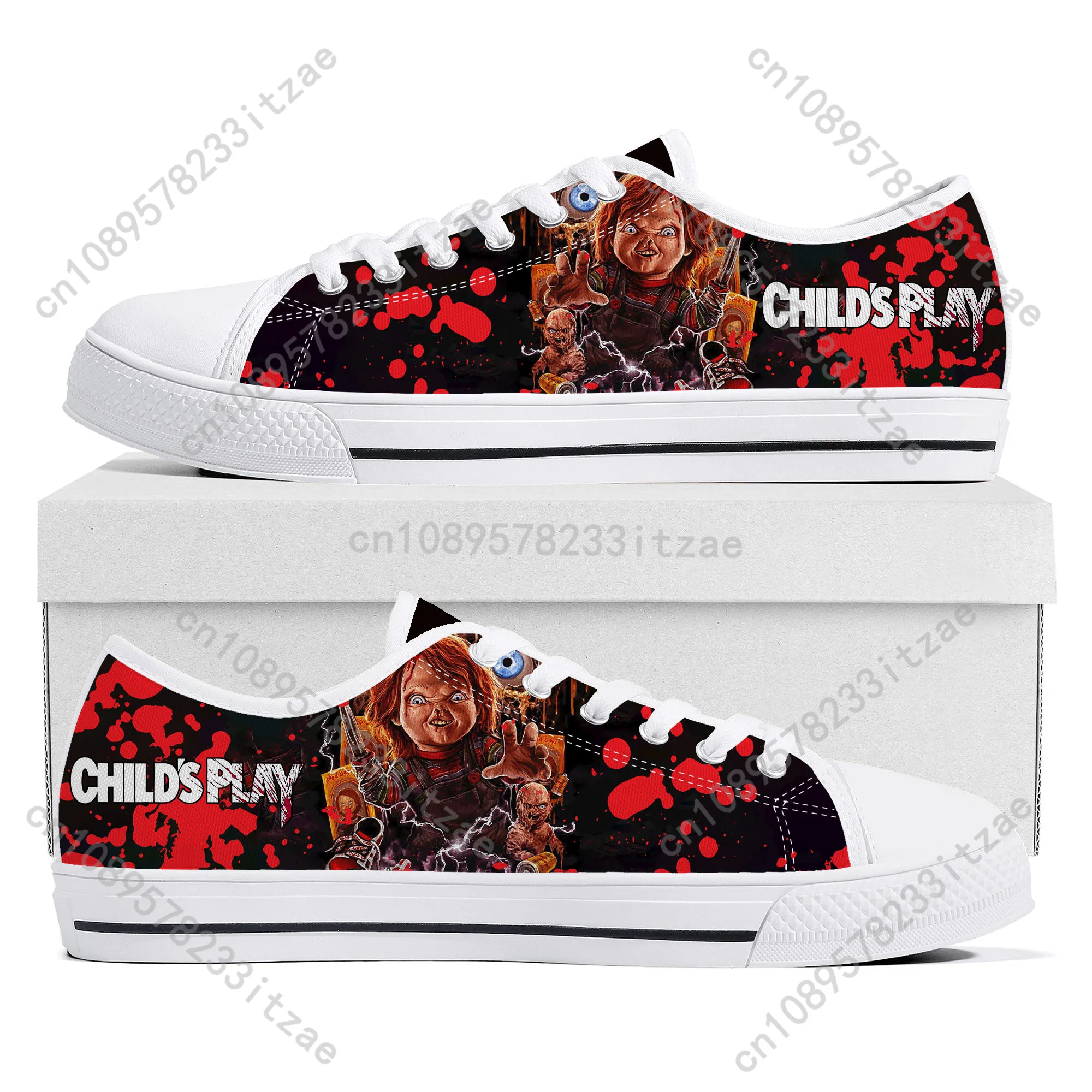 Horror Movie Childs Play Chucky Low Top Sneakers Mens Womens Teenager Canvas Sneaker couple Casual Shoes Customize DIY Shoe