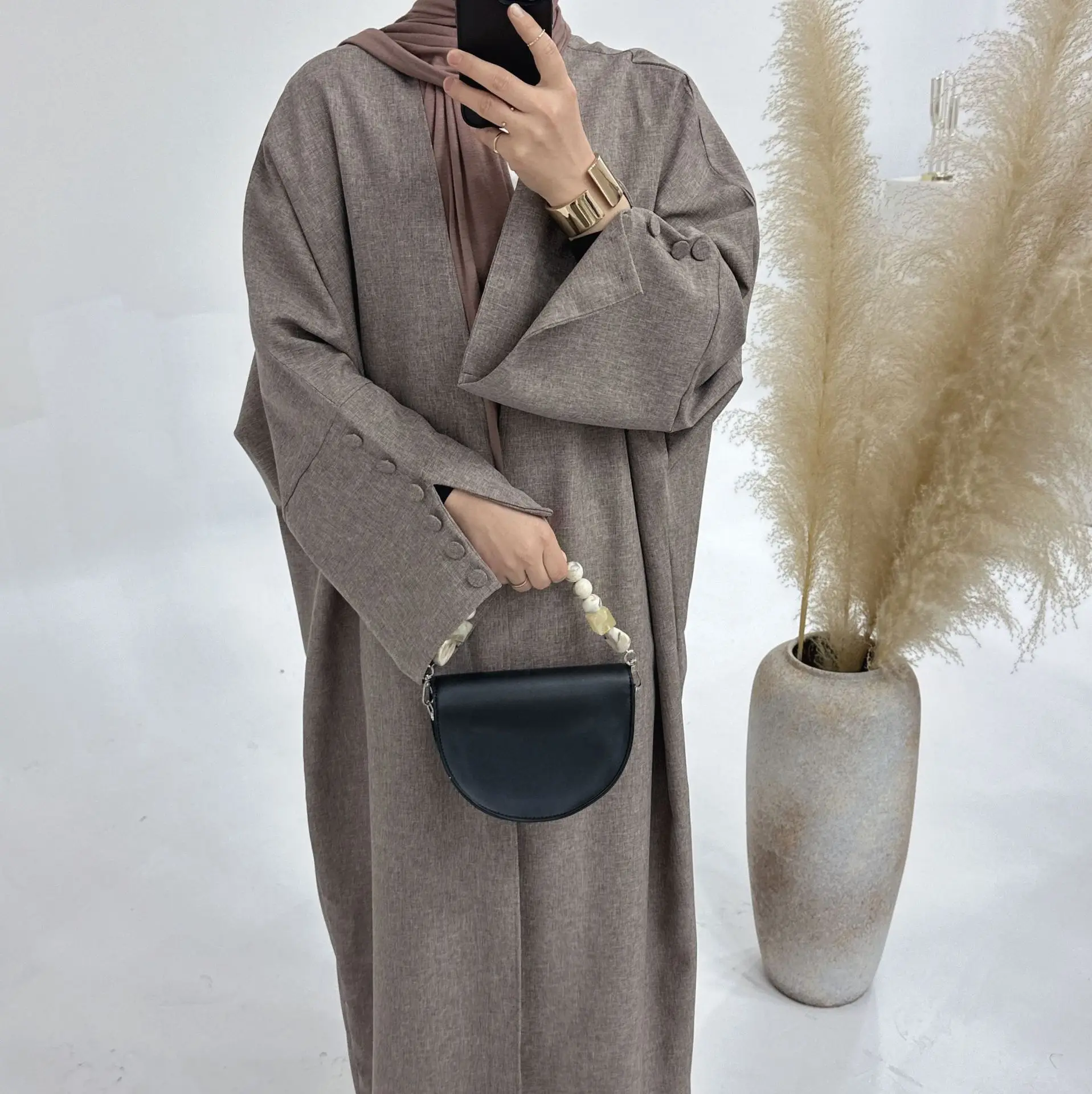 2024 nuovo musulmano aperto Abaya per le donne elegante femminile modesto Cardigan cappotto Casual allentato Abaya Islam abbigliamento abito lungo