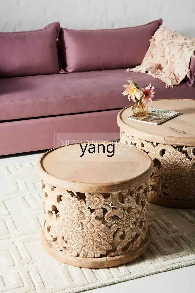LTT solid wood coffee table French retro hand-carved tea table Hollow tea table