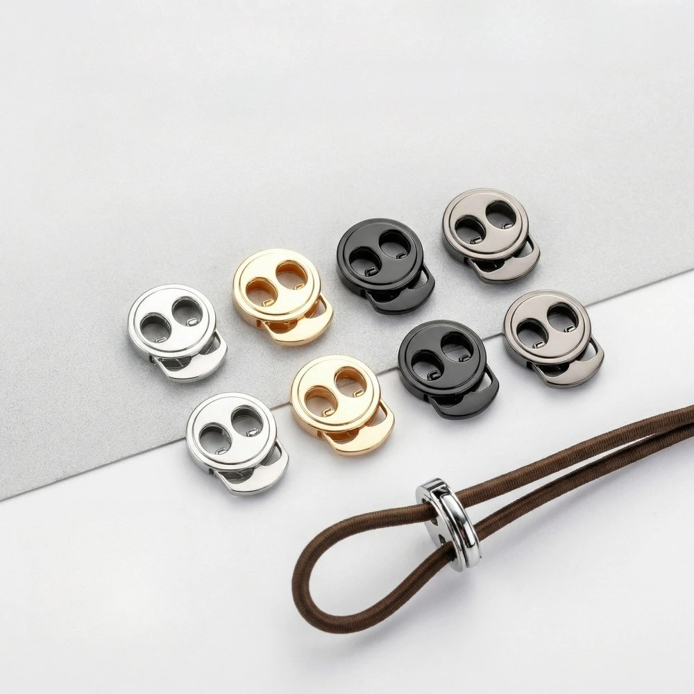 10pcs Small Metal Cord Locks 14mm Round Double-hole Spring Stopper Clothing Accessories