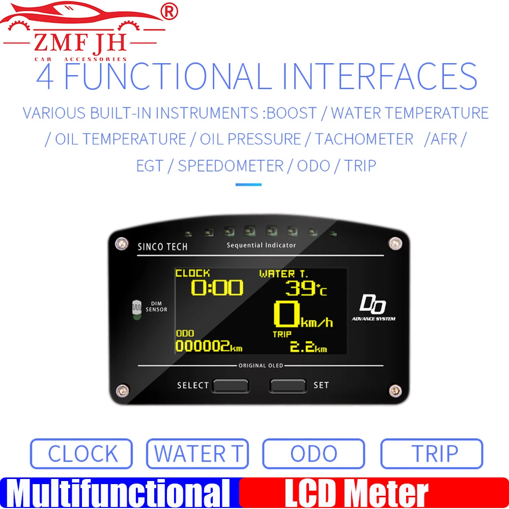 

ZMFJH 10 in 1 Car Multi-Function Dashboard Race Dashboard Panels OLED Digital Display Full Sensor Kit RPM Speed Fit for 12V Car
