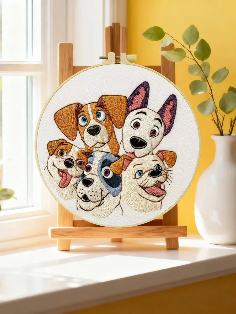 1 Stück 20X20CM/15X15CM 7,87/6,3 Zoll Niedliches Hunde-Stickerei-Starter-Kit DIY-Kit DIY-Stickerei-Set Handarbeiten Nähkunst – Detail 6
