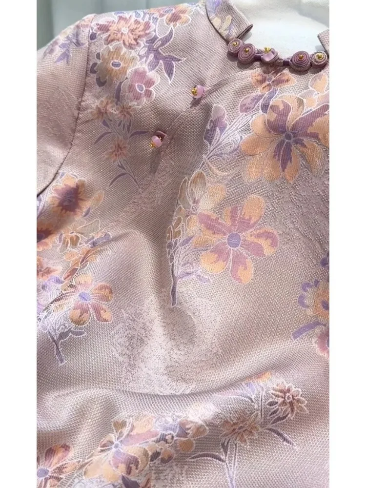 Nuovo cinese Sle Viola Ricamo floreale ort Sve Donna irt Estate 2025 Ele Unico Piccolo ence irt