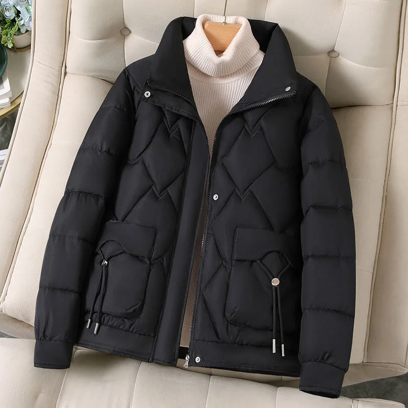 Parkas Women Short Coats Zipper Coat Stand Collar Full Sleeve Thick Warm Y2k Streetwear Elegant Jackets Outerwear Autumn Winter