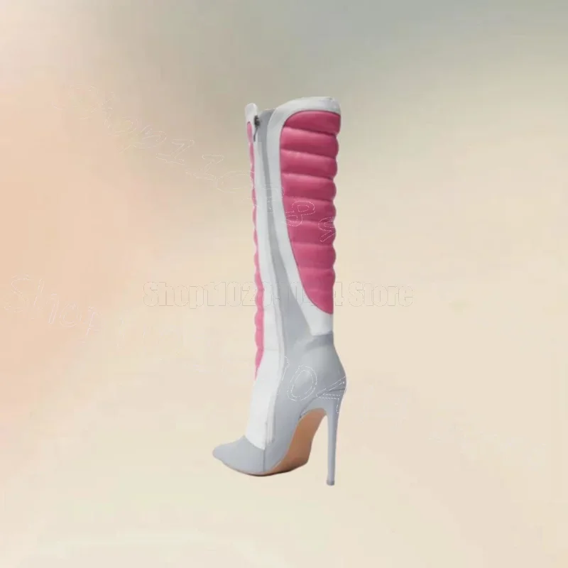 

Pink Gray Stripe Design Pointed Toe Boots Side Zipper Women Shoes Thin High Heels Party Banquet Dating 2026 Zapatos Para Mujere