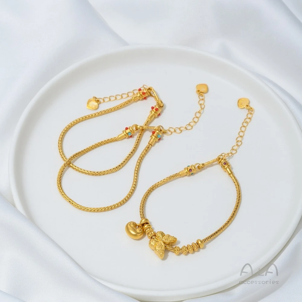 

Вьетнамский древний песок, золотой браслет из змеиной кости, ручная работа, аксессуары из бисера «сделай сам», регулируемая удлинительная цепочка для мужчин и женщин