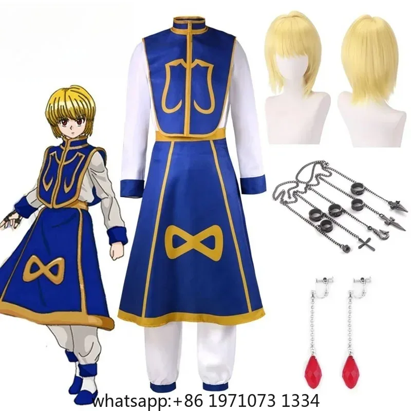 Anime Manga Hunter x Hunter Kurapika Cosplay Costume Wig Fingers Rings Chain Earrings Anime Uniforms Halloween Party Outfits