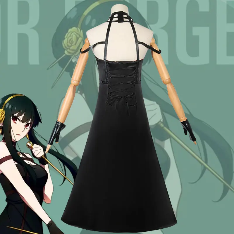 Yor Forger Cosplay Costume Anime Black Princess Dress Stockings Full Set Women Halloween Costume Party Stage Masquerade view 4