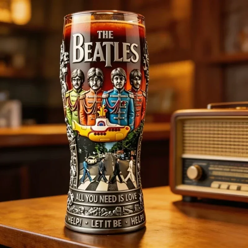 Vintage Rock Music Relief Beer Glass Classic Band Style Commemorative Cup Bar Desktop Decoration Gift