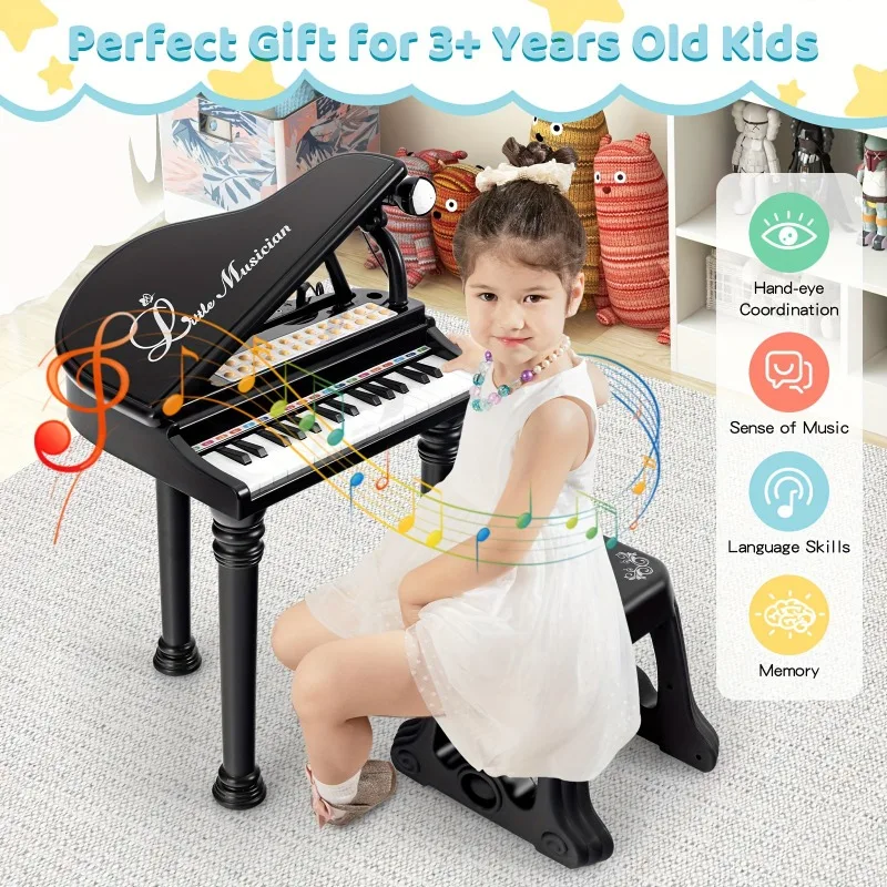 31 Keys Kids Piano Keyboard Toy Children's Instrument with Microphone Electronic Organ Light Music Musical Instrument Stool