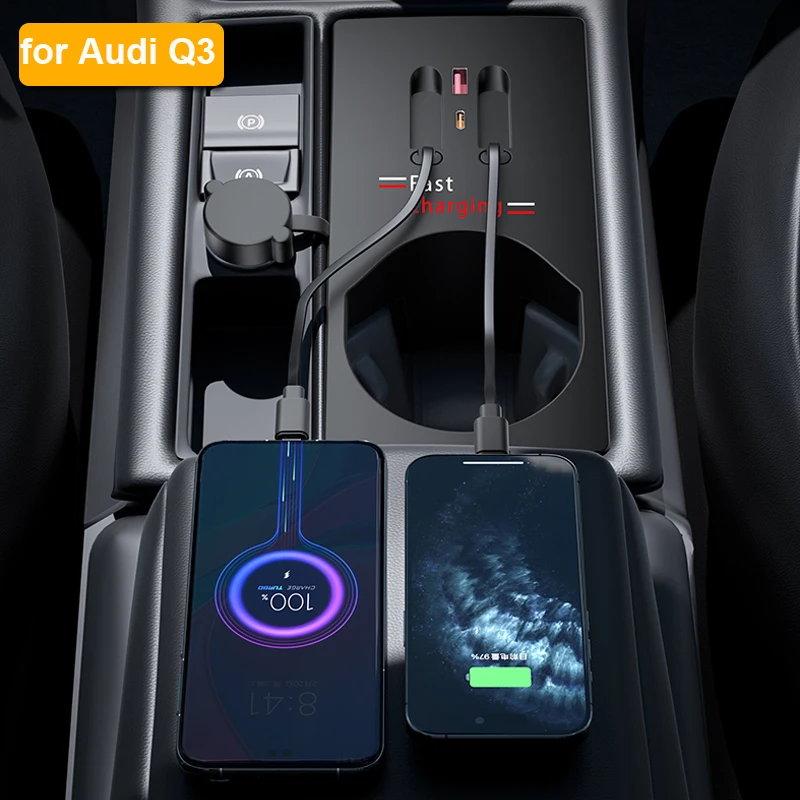 

Car Charger For Audi Q3 8U 2019-2024 USB Type-C Wire Phone Super Fast Charging Explansion dock For Iphone Charge Accessories