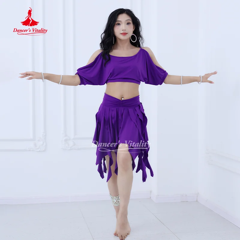 Traje de dança do ventre para mulheres, conjunto de roupas de prática macias e confortáveis, dançarina adulta, roupas de treinamento sexy e elegantes