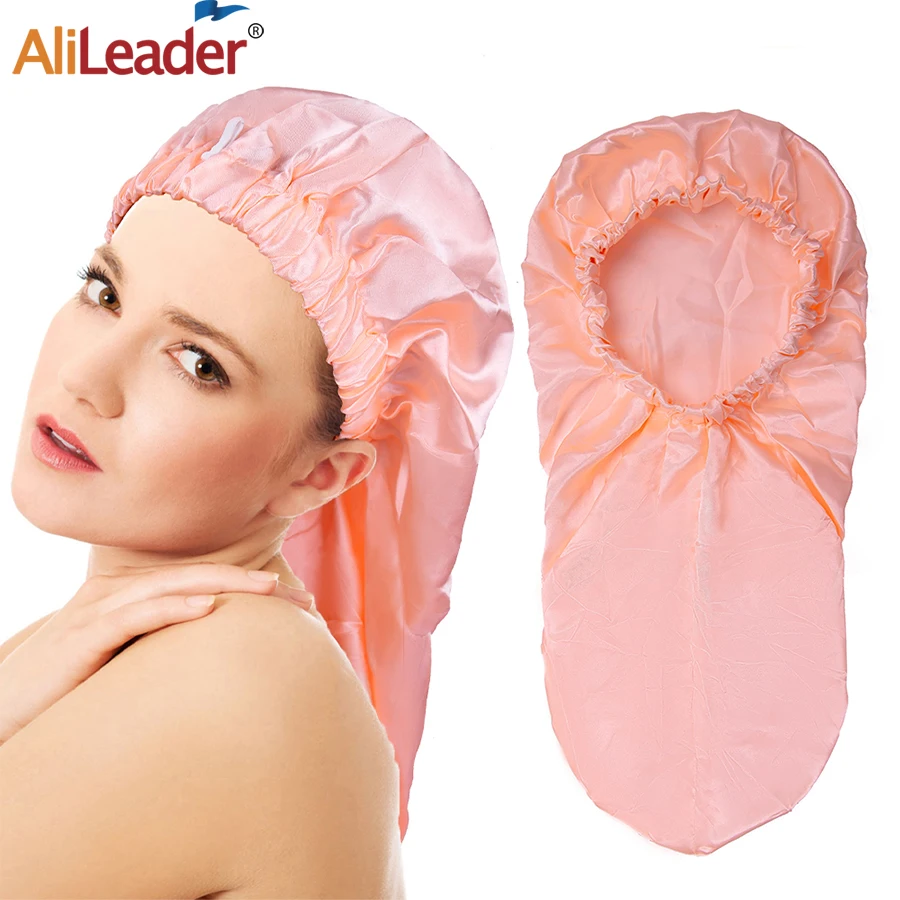 

2 Pcs Black Pink Silk Bonnet For Braids Dreadlock Cap Extra Long Soft Elastic Band Silky Satin Bonnet For Curly Hair Sleeping