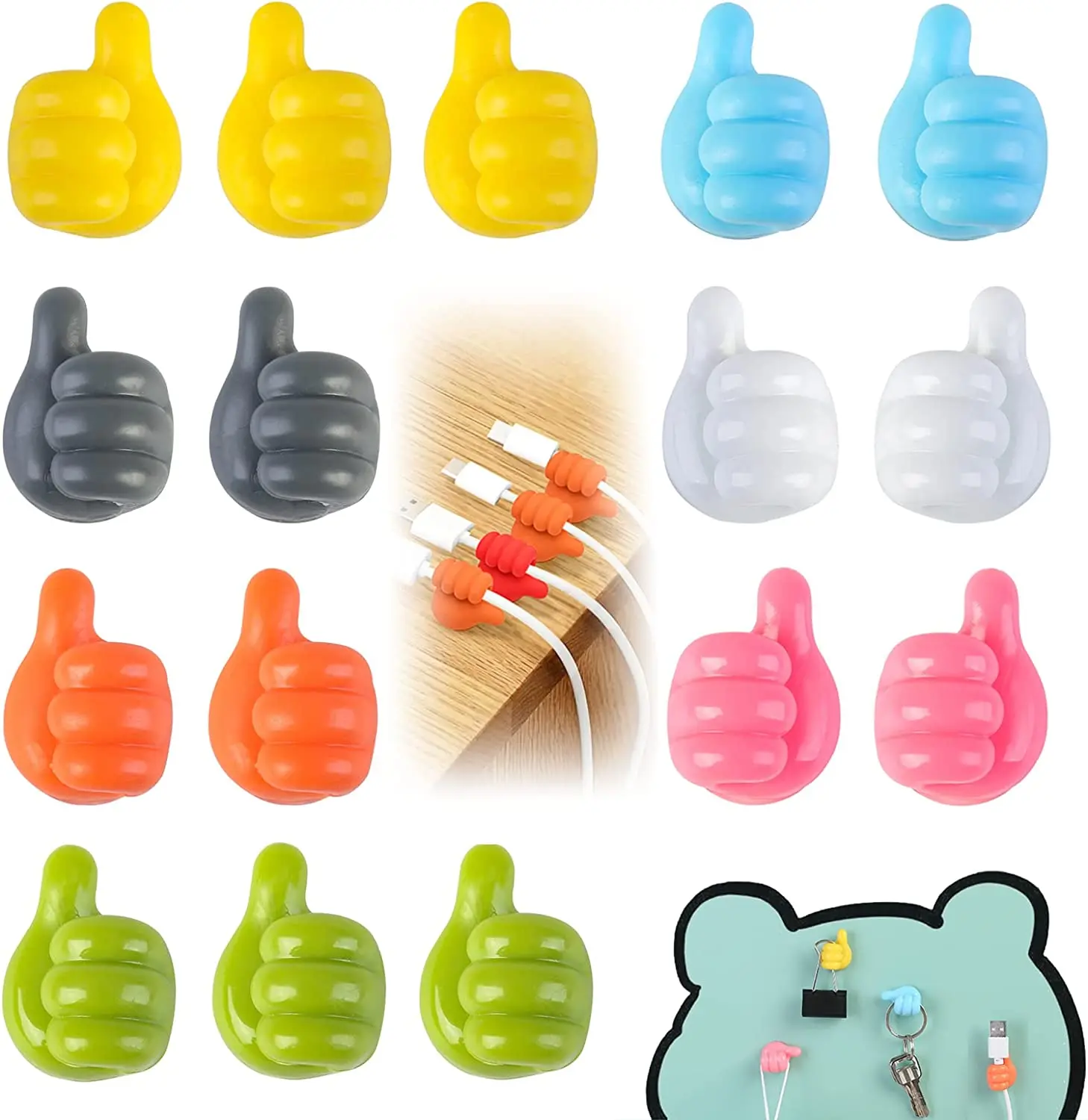 Cable Organizer Clips Wall Hooks Silicone Thumb Self Adhesive Cord Holder Wire Hanger Storage Office Desk Car Kitchen Bathroom