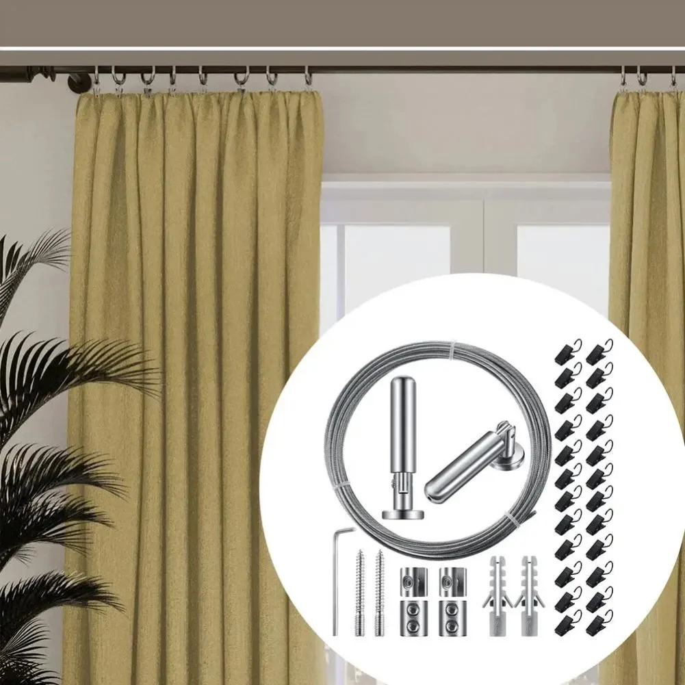 For contemporary Steel Wire Rope Set 5m with 24 Black Clips for Minimalist Curtain Installation in Living Spaces