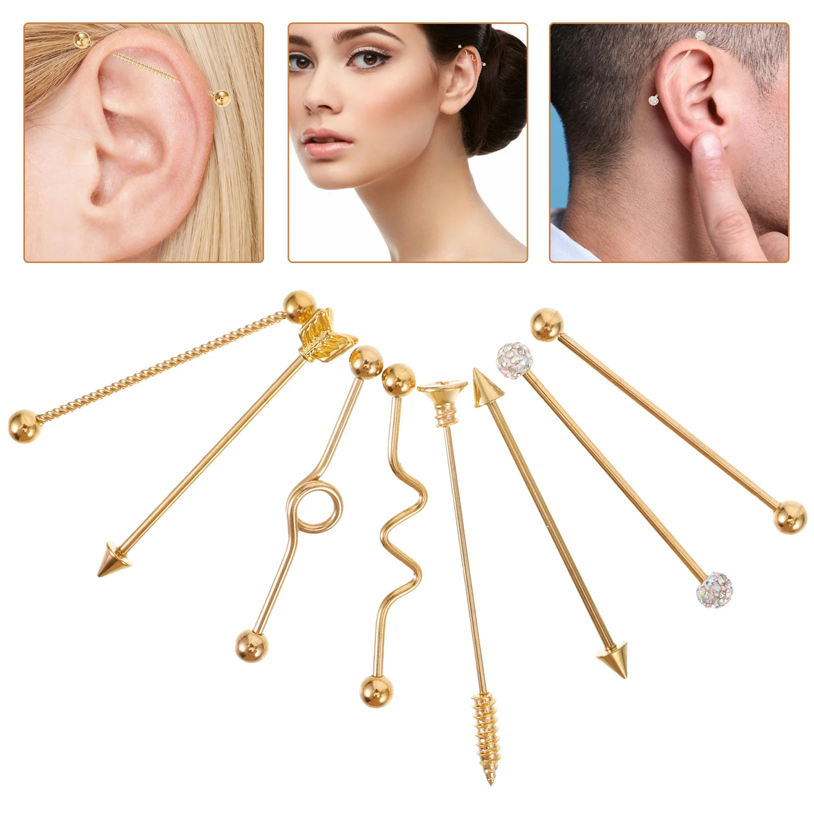 

8Pcs Industrial Ear Studs Arrows Screw Barbell Stainless Steel Piercing Jewelry Fashion Accessories for Women Men