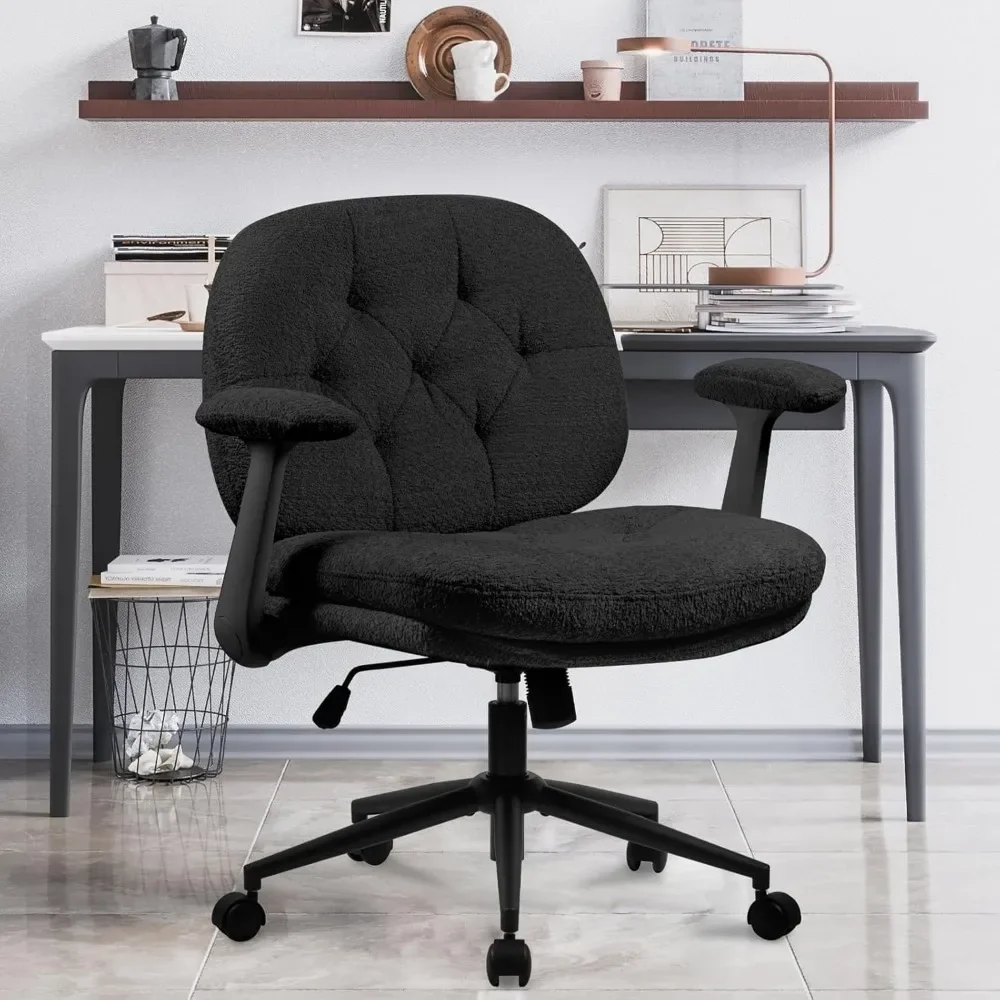 كرسي مكتب متقاطع بأذرع قابلة للطي، كرسي دوار بمقعد عريض مع عجلات، كرسي مكتب مريح متقاطع الأرجل للإجازة المنزلية #2