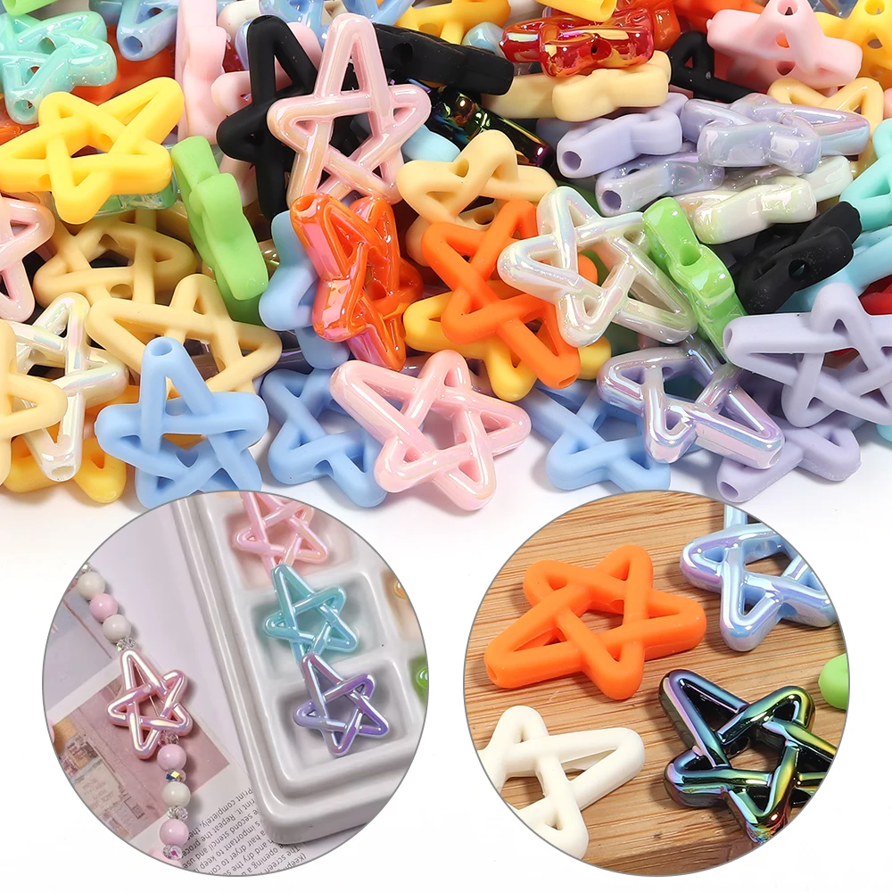 10pcs/lot Hollow Star Acrylic Beads Multi‑Color Stars Loose Bead For DIY Bracelet Necklace Earring Keychain Jewelry Making