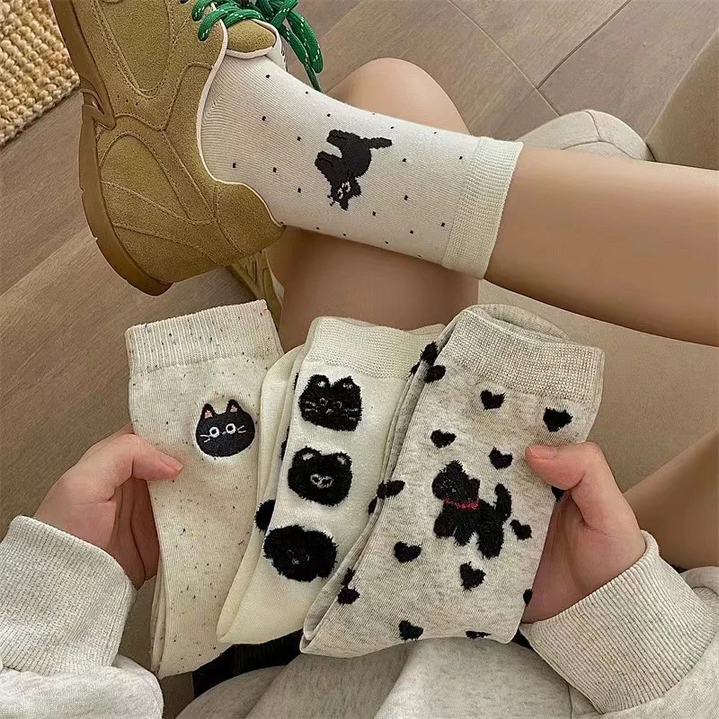 Cartoon Dier Kawaii Mooie Kat Voor Vrouwen Katoenen Sokken Japanse Stijl Comfortabele Vrouwelijke Casual Mid Tube Sok