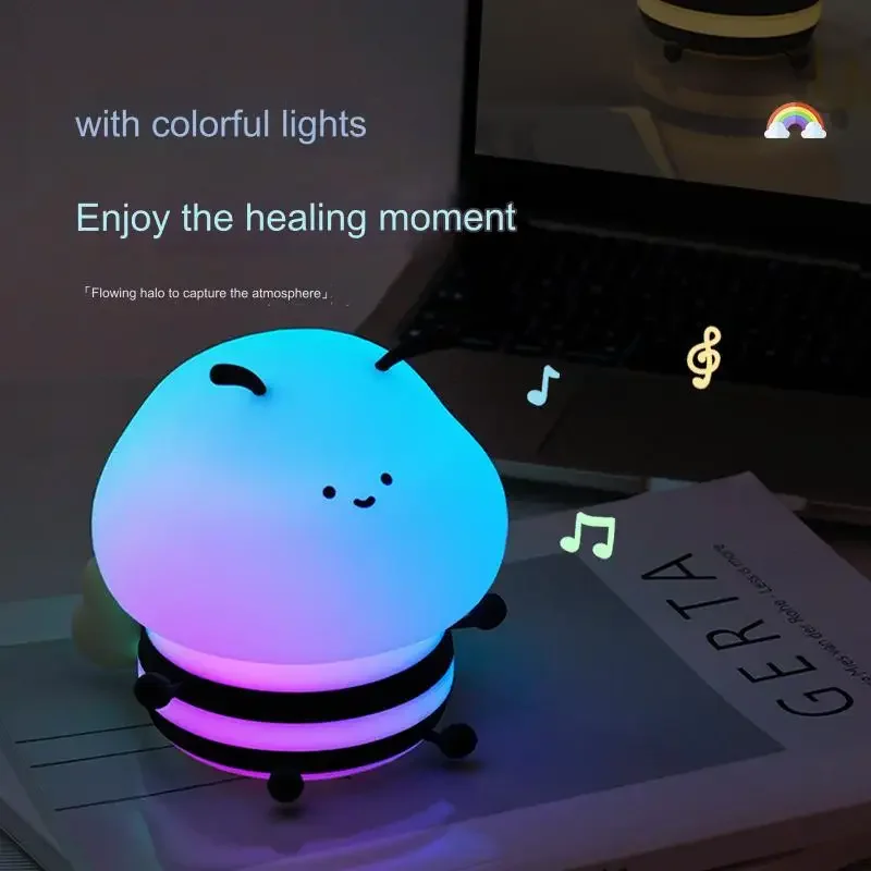 Soft Honeybee Night Lights para crianças, proteção para os olhos, cabeceira do quarto, lâmpada de silicone, crianças, bebê, abelha Nightlight, recarregável, presente bonito