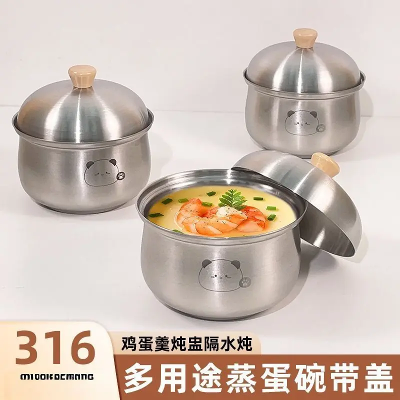 

Soup Pot Steamed Egg Bowl Steaming Plate with Lid Tableware Stainless Steel Cooking Soup Milk Tureens Small Boiled Water Pot