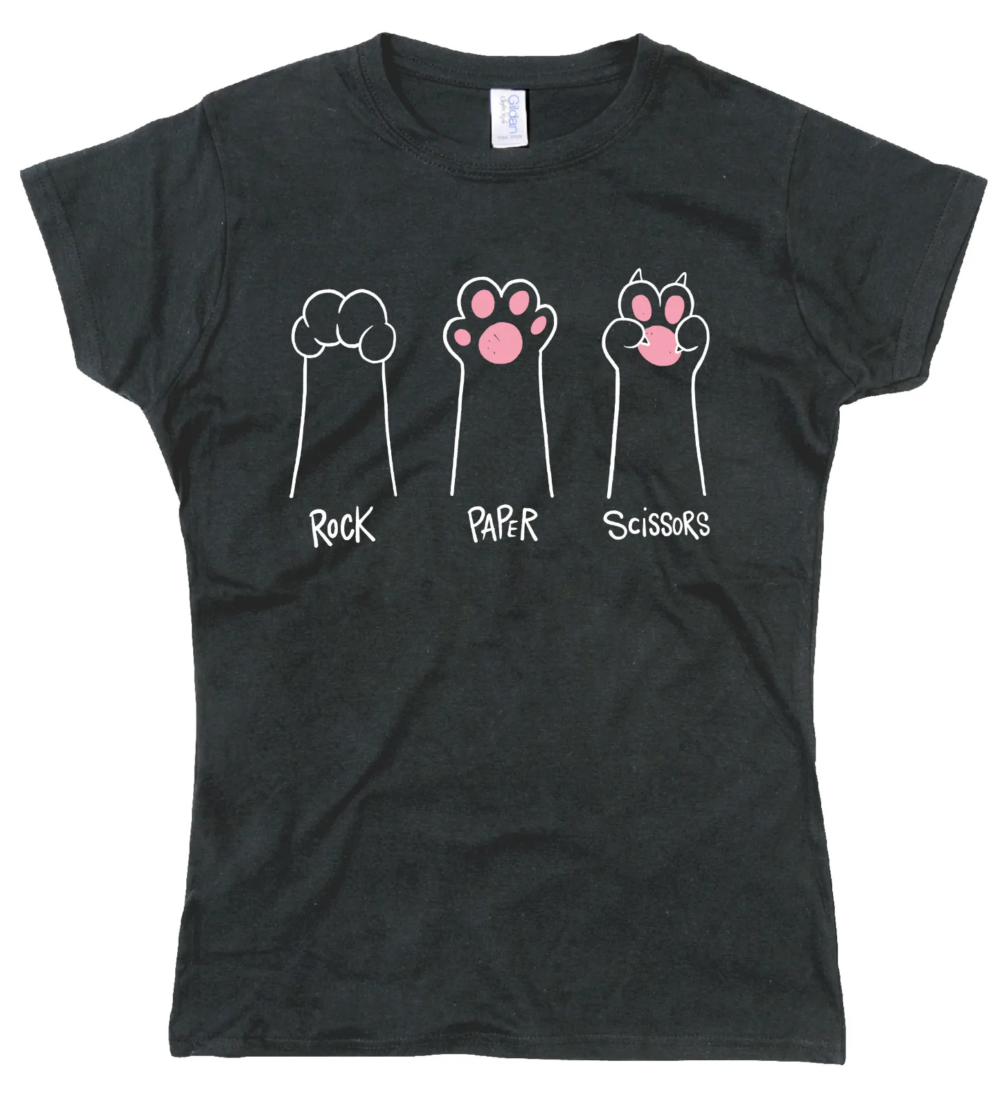 

Funny Womens T Shirt Cat Paws Rock Paper Scissors Regular Fit Cotton Tee