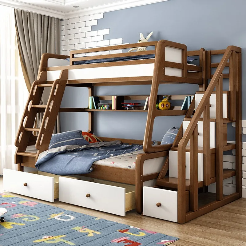 Walnut High and Low Bed Double Full Solid Wood Upper and Lower Bed Children's Bed Multifunctional Simple Mother and Child Bed