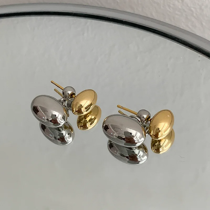 Einfache Zwei-ton Gold Farbe Metall Bohnen Tropfen Ohrring Für Frauen INS Trendy Party Ohrringe Modeschmuck Geschenk