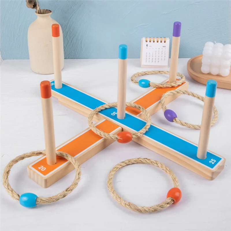 Toss Game Toy Set para crianças, jogo ao ar livre, anel de madeira, play tape, 3 a 12 anos