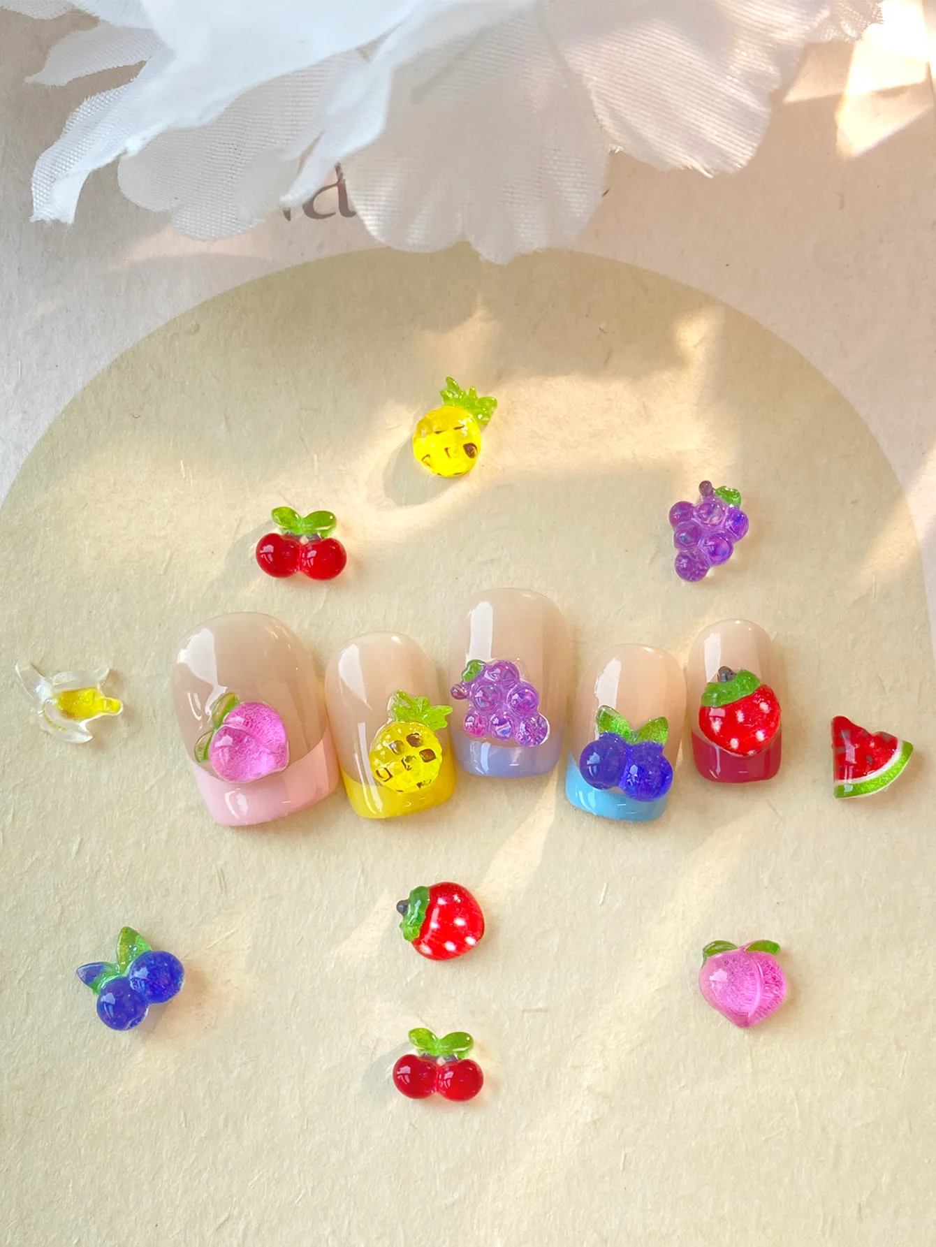 100 Uds mezcla agua melón fresa estilo coreano dijes para decoración de uñas 3D plátano piña uvas arándano resina accesorios para uñas