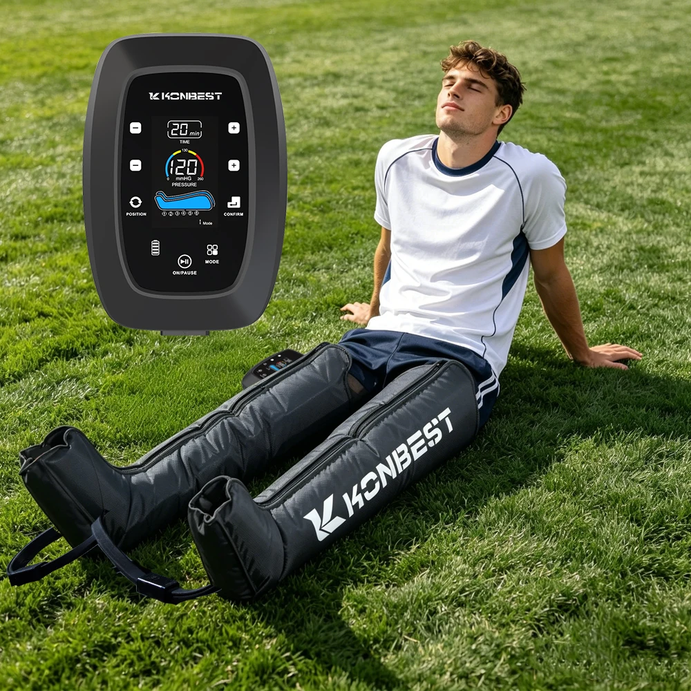 Air Compression Leg Massage Therapy System Pressotherapy Recovery Boots with Sports Pump