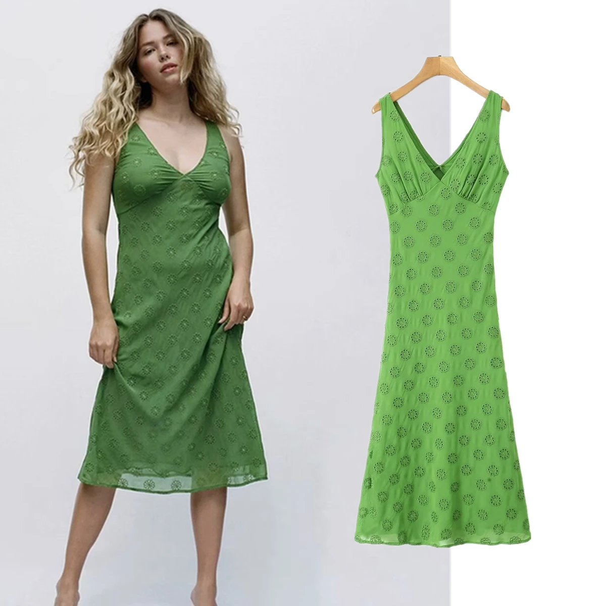 Withered-vestido veraniego para mujer, prenda sin mangas, estilo francés, Retro, bordado, verde, informal