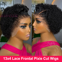 Pixie Curls 100% Human Hair 13x4 Lace Frontal Wigs Pixie Cut Short Bob Human Hair Wig Transparent Lace Front Human Hair Wig