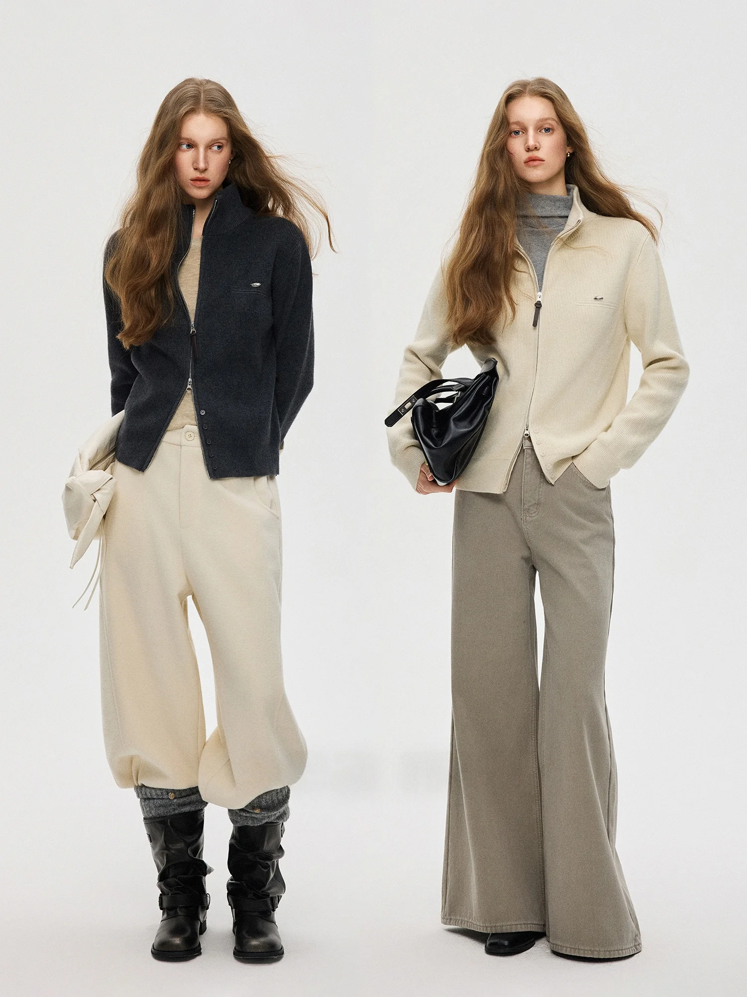 

Свитер Se Tide Seeking【Suzhi】с 4-игольной вязкой, двойной молнией, повседневный, универсальный, с воротником-стойкой, длинными рукавами, осень-зима