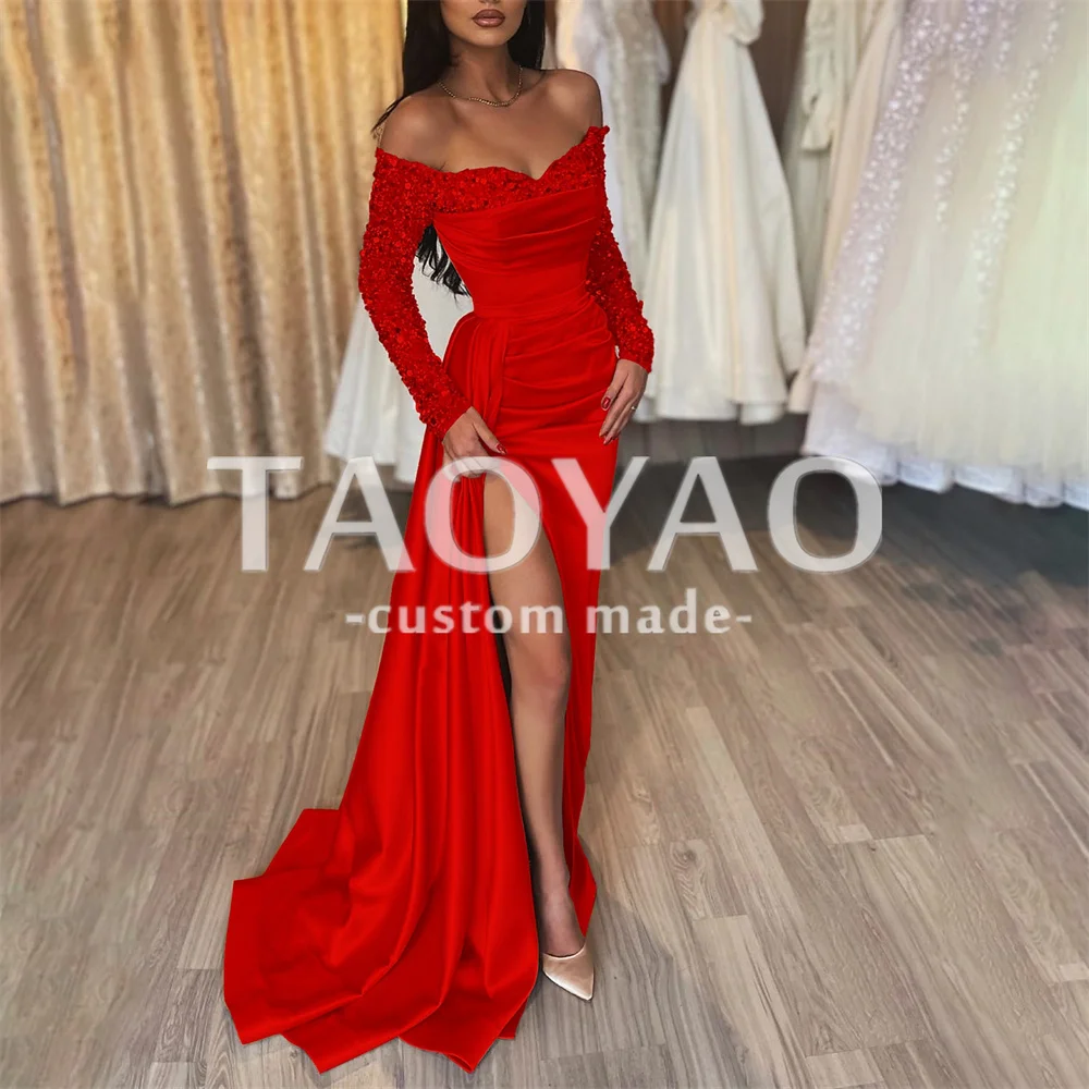 Sparkle Mermaid Evening Dresses Off Shoulder Wedding Dress Party Dresses with Ruched Sequin Slit Prom Dress Vestidos De Fiesta