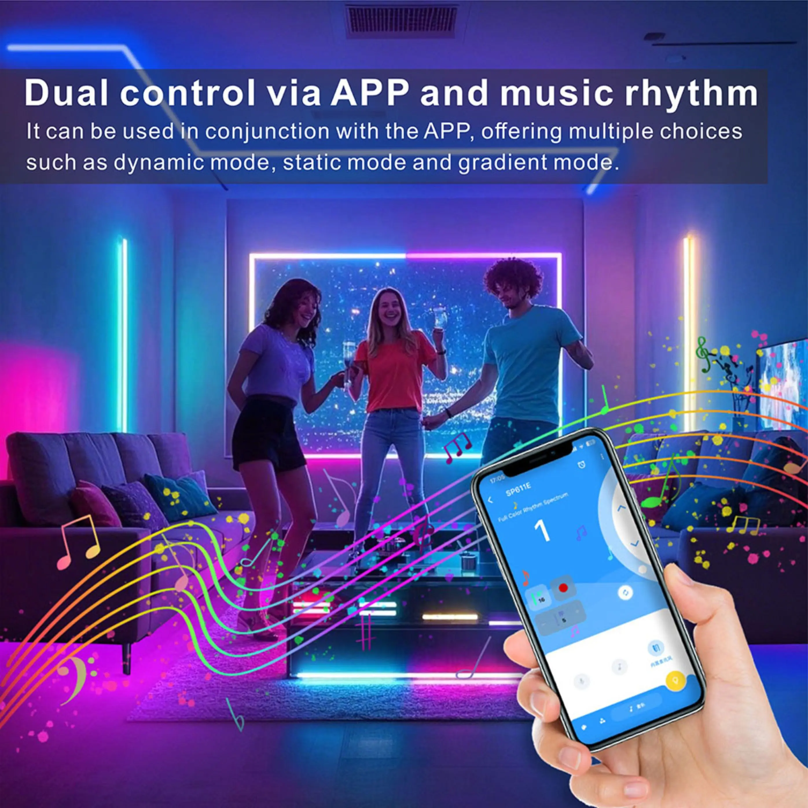 DC 5V - 24V, controlador de música de faixa de luz que muda de cor Bluetooth SP621, com ajuste de cor arbitrária,