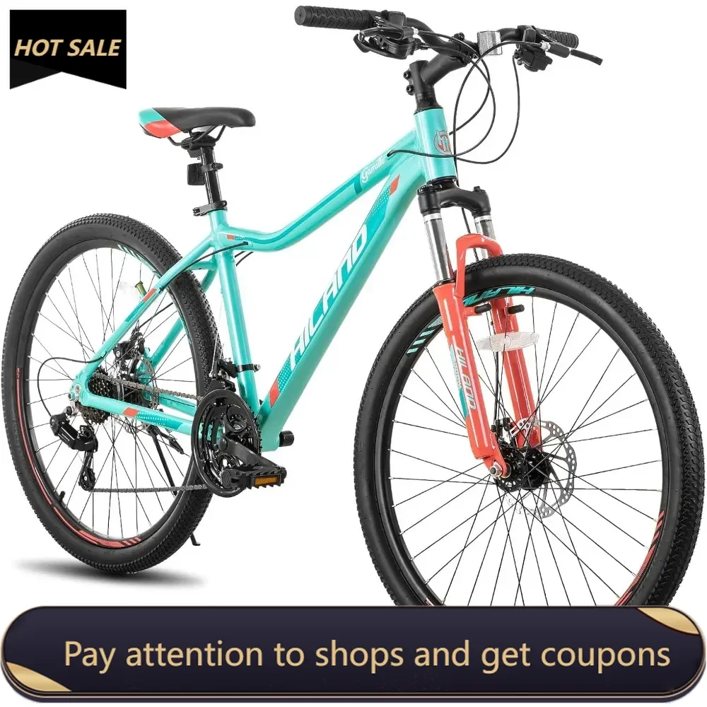 20 26 Inch Mountain Bike, 21 Speed with Lock-Out Suspension Fork, Aluminum Frame MTB, Adult Ladies Womens Bike Mens Bicycle