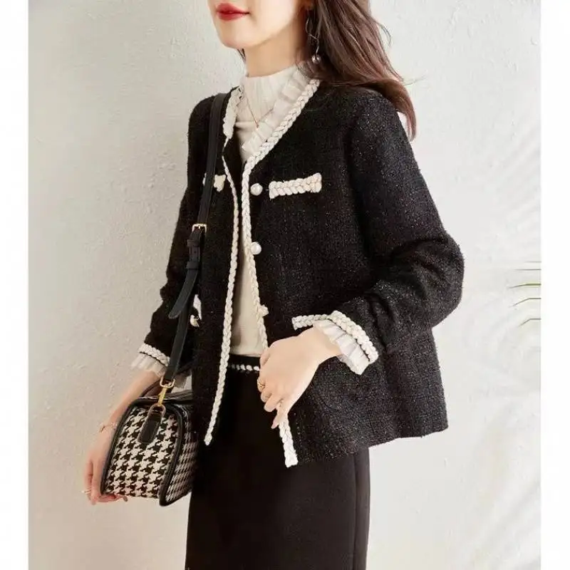 

Твидовый жакет женский осенний в стиле Харадзюку, с декоративными вставками, асимметричный, приталенный, в корейском стиле