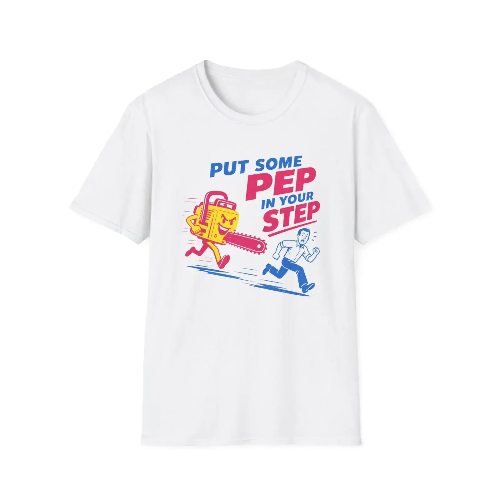 Put Some Pep in Your Step T Shirt Retro Chainsaw Cartoon vintage Washed streetwear Comfortable Versatile homme Slightly fashion