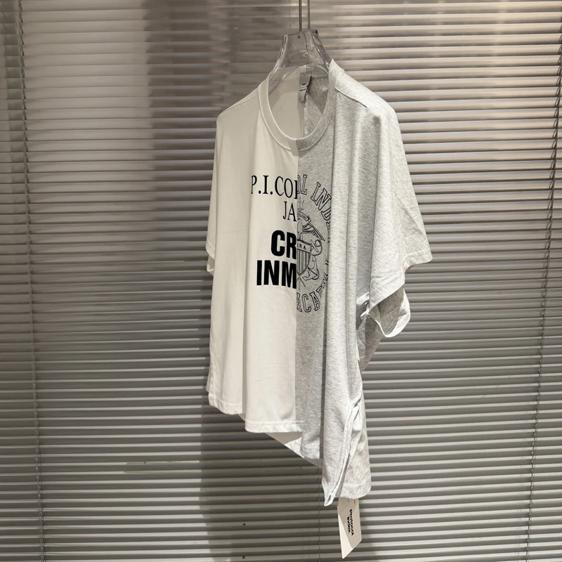 Protocol Index T-shirt Retro Patchwork Irregular Logo Native Language Print Short Sleeved American Casual Short Sleeved Top Tee