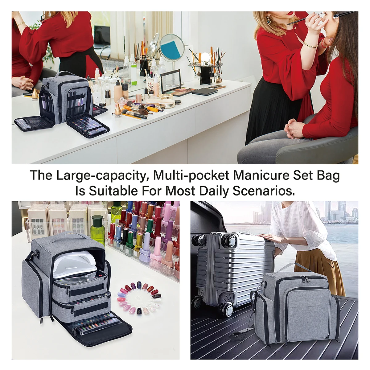 UOZL Large Capacity Nail Polish Organizer, Holds 60 Bottles of Nail Polish and Large Nail Art Lamp. Comes with 2 Independent Bag