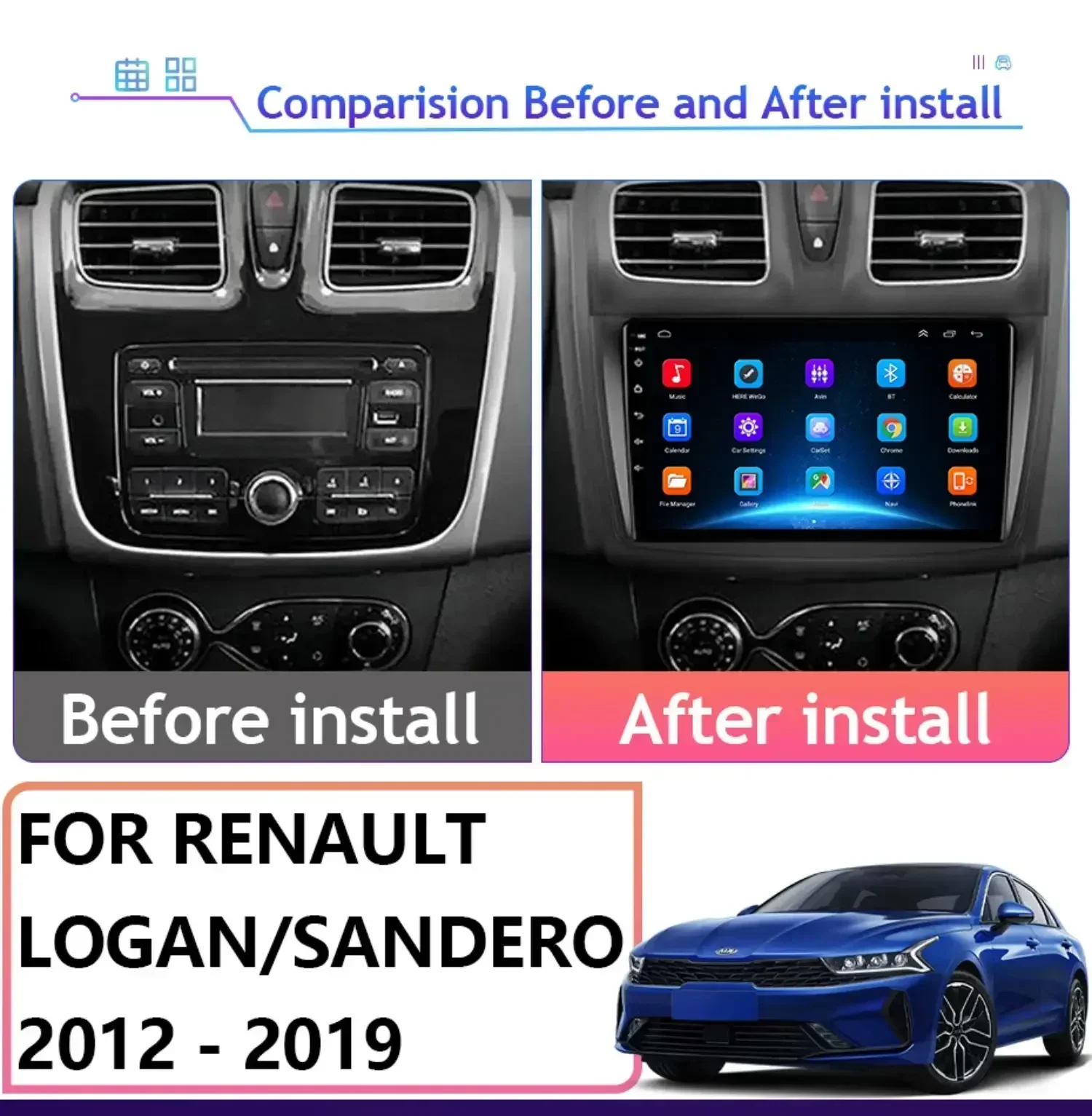 Android 12 for Renault Logan 2 Sandero 2 2012 - 2019 Car Radio Multimedia Video Player 2 Din GPS Navigation Stereo DVD carplay