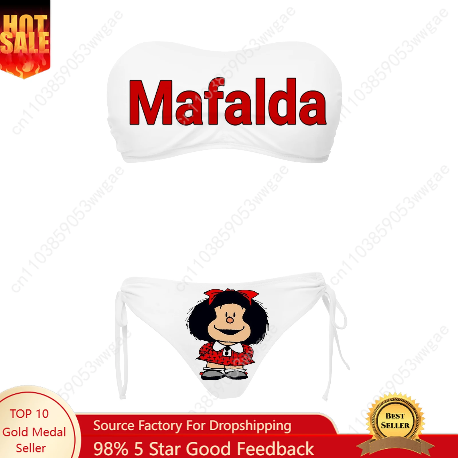 Mafalda Swimsuit Women Drawstring Two Piece Set Bathing Suit Personalized Swimwear Pool Party Beach Bikini Customized Beachwears