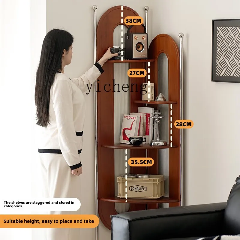 ZC masif ahşap köşe rafı retro üçgen dolap oturma odası çok katmanlı raf vitrin rafı